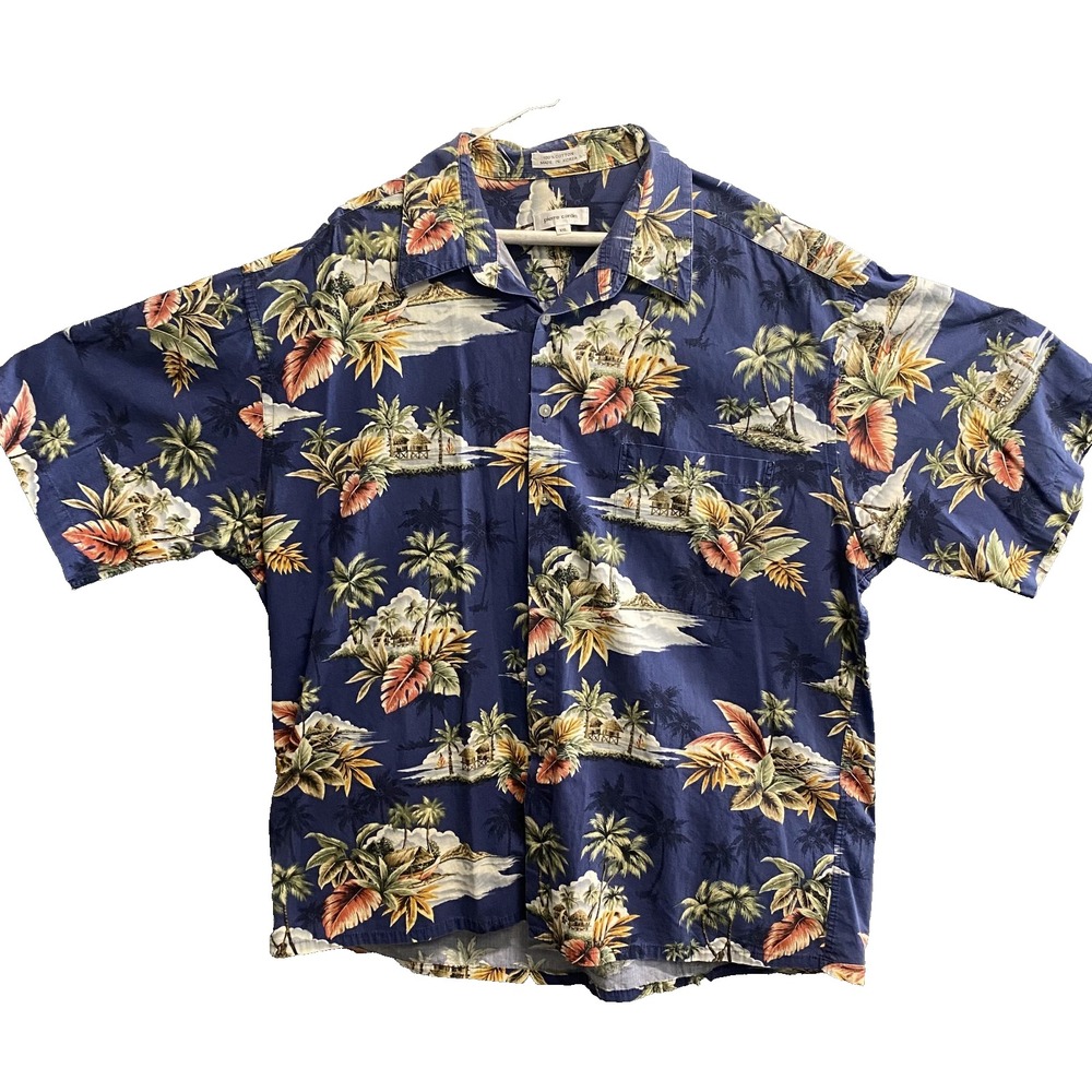 Vintage Pierre Cardin Men XXL Hawaiian Shirt Navy Floral Cotton Korea